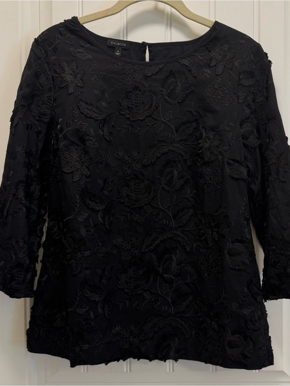 NWT Talbots Black 3D Floral Overlay Embroidered Blouse Sz 4 Whimsigoth  Coquette